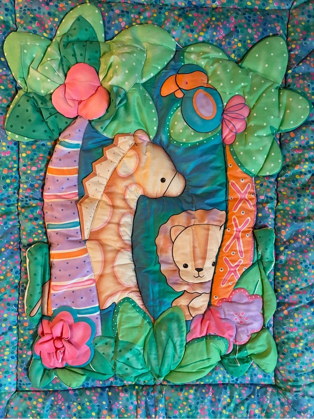 VTG Safari Colorful 3D Giraffe Lambs & Ivy Nursery Crib Comforter Blanket READ